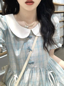 Váy Kẻ Caro Cổ Búp Bê Màu Tương Phản Dài Vừa Phải Cho Học Sinh Trung Học Mùa Xuân Hè Mới Về Váy Cotton Phong Cách Ngọt Ngào Thời Trang