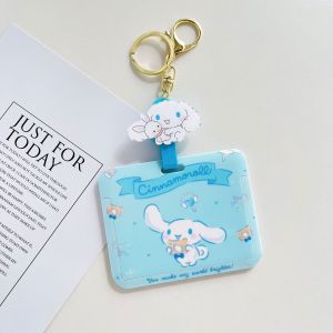 Student Metro Work ID Card Holder PU Leather Keychain Bag Charm Easy Clip-On Doll Pendant for Girls