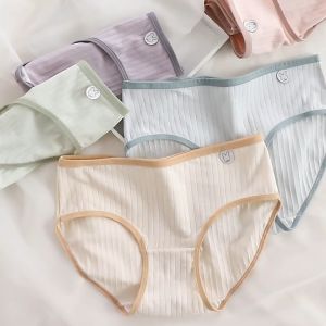5Piece Cotton Women Girl Underwear Macaron Color Breathable Cotton Panties Solid Mid-waist Briefs Women Girl Student Clothes