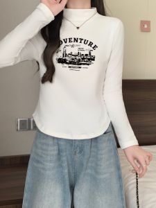 Double-Sided Dralon Bottoming Shirt for Women New Inner Wear Thickened Sanded Fabric Fall/Winter Slim Half Collar Top T-Shirt Womens Long Sleeve