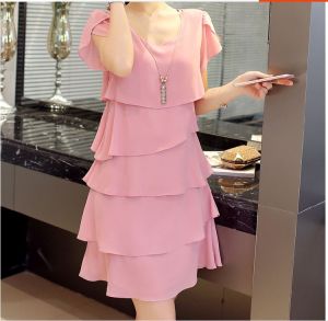 Váy Tầng Váy Liền Thân Váy Ôm Dáng Cho Cô Nàng Mập Kiểu Dáng Chữ A Rộng Rãi Mùa Hè Váy Liền Che Bụng Váy Lửng Tay Ngắn Tôn Dáng