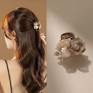 Elegant Pearl Flower Shark Clamp Hair Clip Womens New  Versatile Fringe Hair Accessories