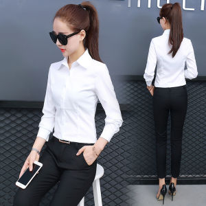 Spring 2024 Womens Slim Fit Long Sleeve Pure Color Shirt Single Button Korean Style Ladies Top Fashionable Casual Businesswear
