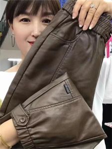 กางเกงหนังทรงหลวมเอวยางยืดบุขนแกะหนา ทรงลำลอง ทรงสลิมฟิต ทรงคาร์โก้ กางเกงขายาวผู้หญิง สไตล์เกาหลี ฤดูหนาว 2024