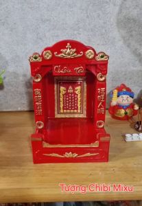 Mô hình bàn thờ Thần Tài Thổ Địa mini mẫu Chiêu Tài - tặng kèm đèn led