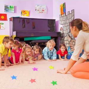 Brifit 30 Pcs Carpet Spots Markers Floor Dots Carpet 10CM Circles Carpet Markers for Classroom Decoration Elementary School Teacher Supplies Carpet Floor Dots Spots for Kids Social Distancing(Round square triangle pentagram)