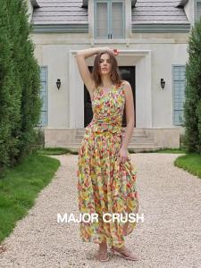 Floral Pattern V-Neck Top and Skirt Set Womens Dress