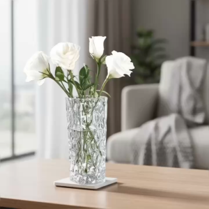 Bình Hoa Thủy Tinh Vuông Họa Tiết Vân Đá Băng Trôi - Lọ Cắm Hoa LHDL01 Thủy Tinh Mini Decor Bàn Ăn Quán Cafe Phong Cách Bắc Âu