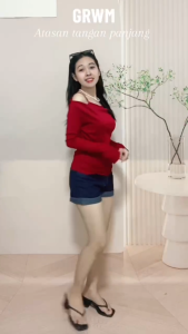 red Basic elegant for women korean style casual Womenswear Longsleeve Top
