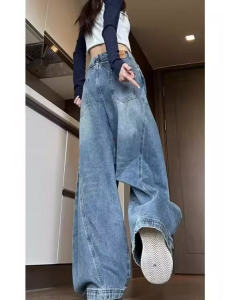 กางเกงยีนส์ขากว้างสไตล์อเมริกันฮิปฮอปสำหรับผู้หญิง กางเกงยีนส์ทรงหลวมขาบานสำหรับเต้นรำ ฤดูใบไม้ร่วง/ฤดูหนาว กางเกงยีนส์ทรงหลวมสำหรับเต้นรำ ทรงหลวม