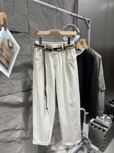 Loose Fit Mens Jeans with Belt Casual Straight Leg Cotton Trousers Spring Autumn Fashionable Basic Color Black Cannon