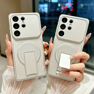 Luxury Fold Holder Stand Matte Magnetic Case for Samsung Galaxy S26 S25 Edge S23 S22 S21 FE S24 Ultra Plus Shockproof Hard Cover