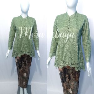 Setelan tunik kebaya modern kerah shanghai kancing depan bungkus