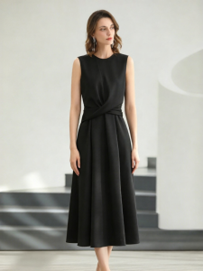COCOBELLA | Office Heavyweight Satin Fitted Black Strap Dress