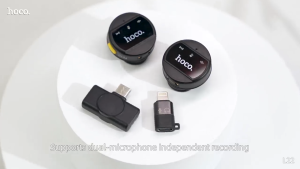 HOCO L22 ไมโครโฟนไร้สาย 2in1 พร้อมกล่องชาร์จ รองรับ iOS & Type-C ตัดเสียงรบกวน เสียงคมชัด hc6