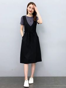 Womens Dresses summer Korean fashion temperament fake two-piece strap dress for woman casual