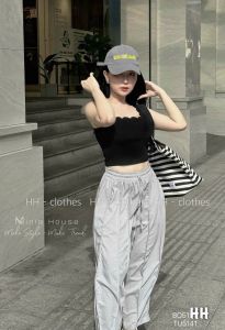 quần baggy mix áo croptop gợn sóng