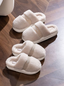 Home Slippers Couple Cotton Slippers Winter Office Indoor Thick Bottom Mens Womens Childrens Fur Shoes Casual Style Waterproof EVA