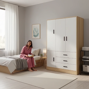 Wooden wardrobe bedroom cabinet Cabinet for clothessimple clothing cabinet for assembly modern rental wardrobe