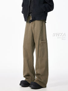 กางเกงยีนส์ทรงตรงสีกรมท่าสไตล์ย้อนยุคแบบอเมริกันสำหรับผู้ชายและผู้หญิง Cleanfit กางเกงขายาวทรงทำงานมีกระเป๋าใหญ่ กางเกงยีนส์ฤดูใบไม้ร่วง