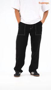 Superego Celana Jeans Pria Size 28-38 Loose Fit Fatigue Long Pants Denim Solid Black SFP01F