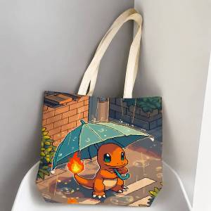 Bandai | Pokemon Reshiram Storage Bags Tote Bag Travel Summer Beach Shoulder Bag Reusable Grocery Shopping Bag Anime Artwork