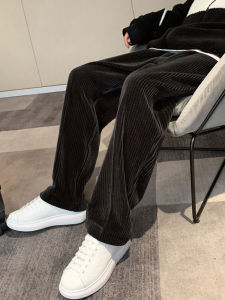 Oversize Corduroy Pants Mens Autumn Winter Loose Wide Leg Casual Straight Black Sweatpants High Street Fashion Youth Trend