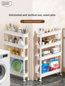 Narrow Gap Bathroom Shelf Clear Beauty Floor Standing Storage Rack Plastic Material 3 Layers Bathroom Organizer Toilet Paper Holder