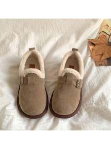 Giày Thường Ngày Đế Bằng Lót Lông Cừu Thoải Mái Cho Nữ Mùa Thu Đông 2025 Giày Bốt Cotton Đế Mềm Đế Bằng Thời Trang Giản Dị