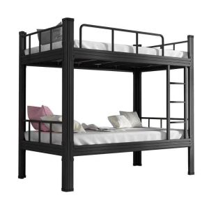 Iron Double Deck Bed Bed Frame Double Deck Bunk Bed with Stairs Bed Student Dormitory Metal Bunk Bed Black