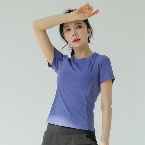 2025 New Womens Sporty Short Sleeve Yoga Fitness Top Running T-Shirt Mesh Breathable Slimming Quick Dry Summer Sportswear