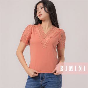 RIMINI - Atasan Wanita Blouse Brukat Strechy V Neck Size S-XXXL - Dentia Top 85536