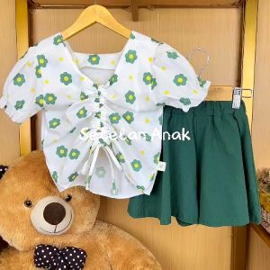 X BABY Setelan Anak Perempuan Set Anak Bayi Cewek Lengan Pendek Bunga Katun 8Bulan-3Tahun