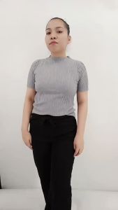 RM HIGH NECK JACQUARD PATTERN SLIM FIT KNITTED BLOUSE FOR WOMEN 7806