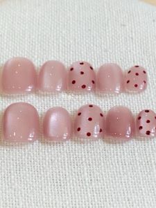 Cinnamon Dots Pure Handmade Wearable Nails Summer Ice Transparent Dots Butterfly Knot Hepburn Style Short Nails Pure Desire