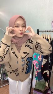 Dino Cardigan Rajut Wanita Jumbo Korean Style