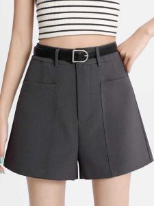 Grey High Waist Wide Leg Suit Shorts Womens Casual Loose Fashionable Summer 2024 New Style Polyester Fiber Commute Style