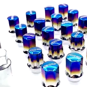 RAVE  STEEL Titanium Blue Lug Nuts M12X1.5 32mm Extended Universal Car Racing Wheel Nuts ● RAVE random sending