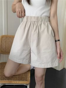 Quần Short Công Sở Cotton Rộng Rãi Mùa Hè 2025 Cho Nữ Quần Thể Thao Năm Điểm Cạp Cao Không Đối Xứng Có Túi