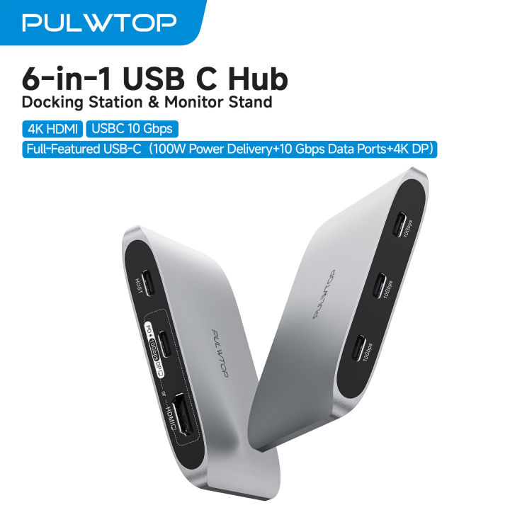 PULWTOP 6-in-1 USB C Hub with 4K HDMI, USBC 10 Gbps Data Ports, Full ...