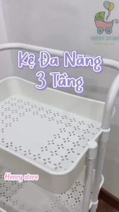 Kệ sắt đa năng Sasa 3 tầng Troller có bánh xe đẩy thiết kế Châu Âu
