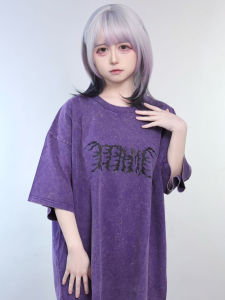 เสื้อยืดแขนสั้นพิมพ์ลายวัฒนธรรมย่อย Itami Dream Drop ทรงหลวมสบาย ๆ สีดำและม่วง สำหรับผู้หญิงในฤดูร้อน