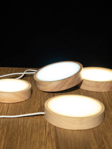 round Base USB Plug-In LED Table Lamp Real Wood Glowing Warm Light Diffusion Model Crystal White Light Night Light