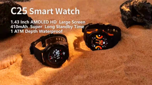 [สต็อกท้องถิ่น] OUKITEL BAMBOOINN C25 1ATM กันน้ําบลูทูธโทร Smartwatch 1.43Amoded เสมอบนจอแสดงผล 410mAh แบตเตอรี่ 2023 ใหม่ผู้ชาย Smartwatch