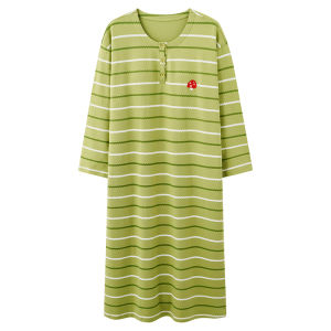 MiiOW | ชุดนอนผู้หญิงผ้าฝ้ายแท้ ชุดอยู่บ้านฤดูใบไม้ผลิและฤดูใบไม้ร่วง ชุดนอนแบบยาว ชุดกันแบคทีเรีย ชุดเดรสสำหรับใส่ไปกลางแจ้ง