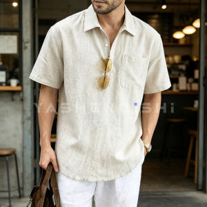 YASHENQISHI | Áo Polo Tay Ngắn Tencel Linen Nam