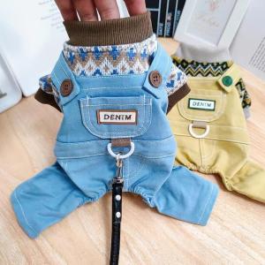 Fall Winter Teddy Dog Clothes Denim Overalls Pullable Four-Legged Sweater Bichon Frise Schnauzer Sweater Pet Apparel Accessories