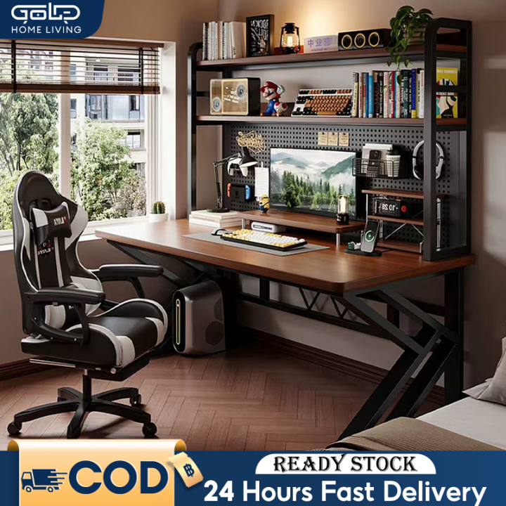GOLD Solid Wood Computer Desk Desktop Hole Board Office Desk Student ...