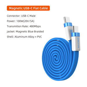 Cabletimes | CABLETIME USB C Cable 100W PD Magnetic Connector Flat 480Mbps High-Speed Transfer Type-C Cable for HUAWEI Xiaomi iPhone 16/17