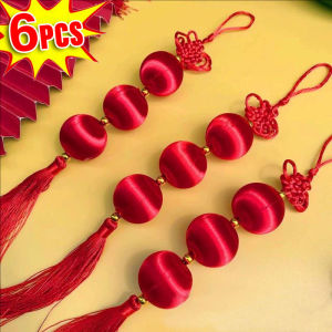 YESPERY เชือกเทียนสีแดงสำหรับปีใหม่6ชิ้น2025เทศกาลฤดูใบไม้ผลิของจีนมีพู่โบว์สีจีนแขวนโคมไฟผ้าไหมประตูหน้าต่างแบบดั้งเดิมอุปกรณ์งานรื่นเริง